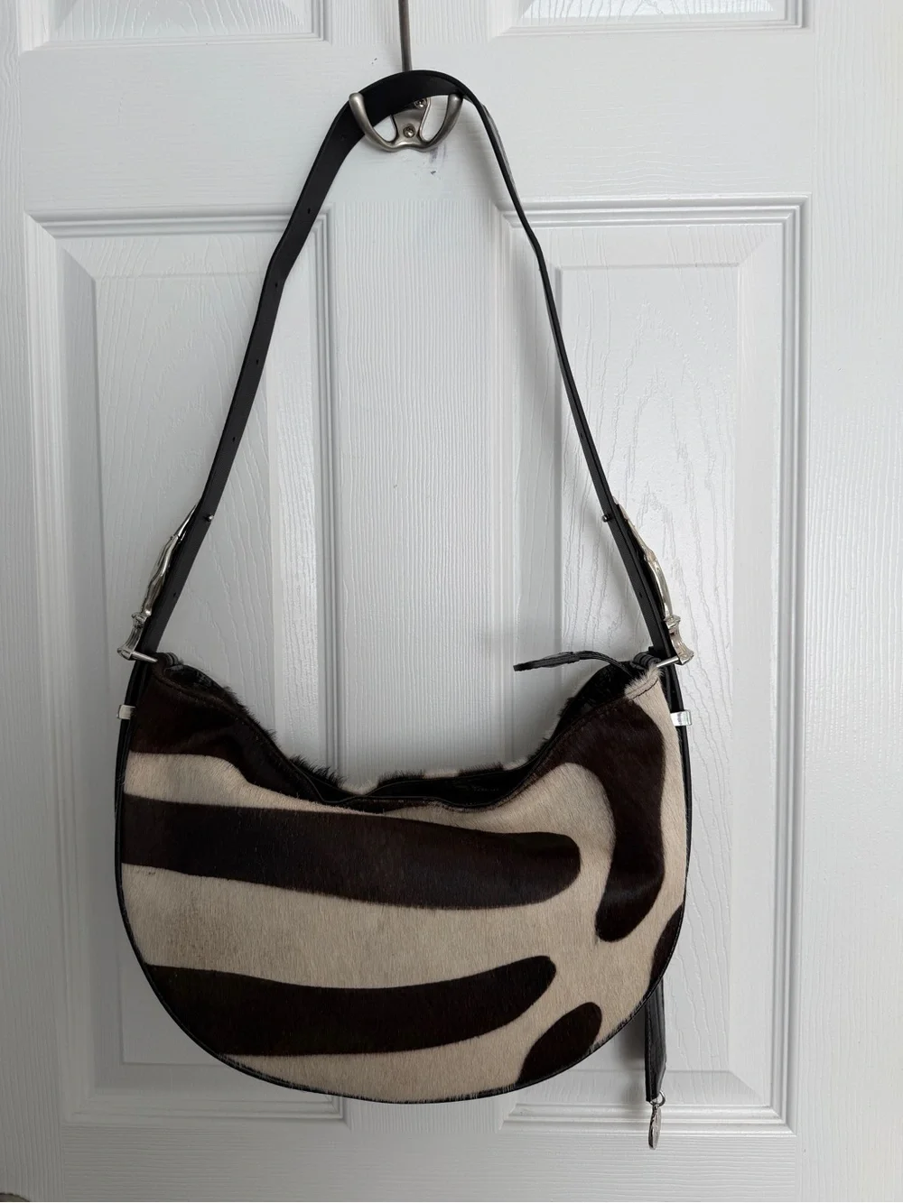 NWOT IndigoLush MIDI Hobo Brown Zebra - silver hands Adjustable strap